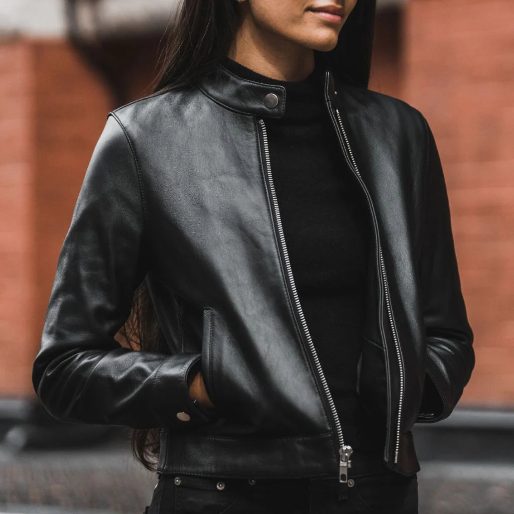 Veste en Cuir Noir Premium Femme